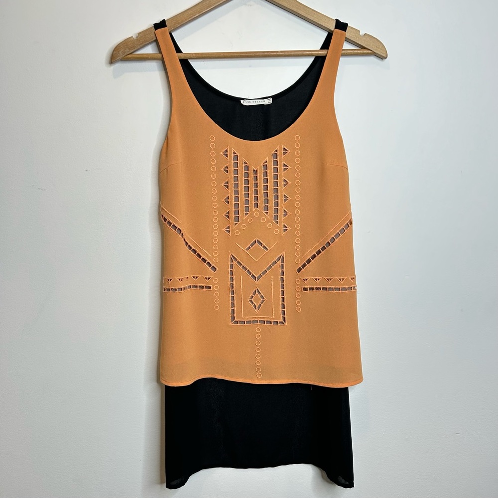 Pink Stitch Hi-Low Layered Tank Top Camel Black